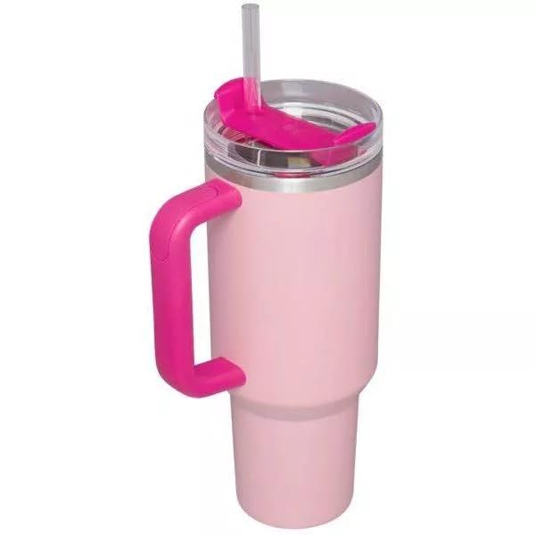 Stanley Quencher Tumbler 40 Oz Flamingo Pink-Transparent Lid-(Global Variant)