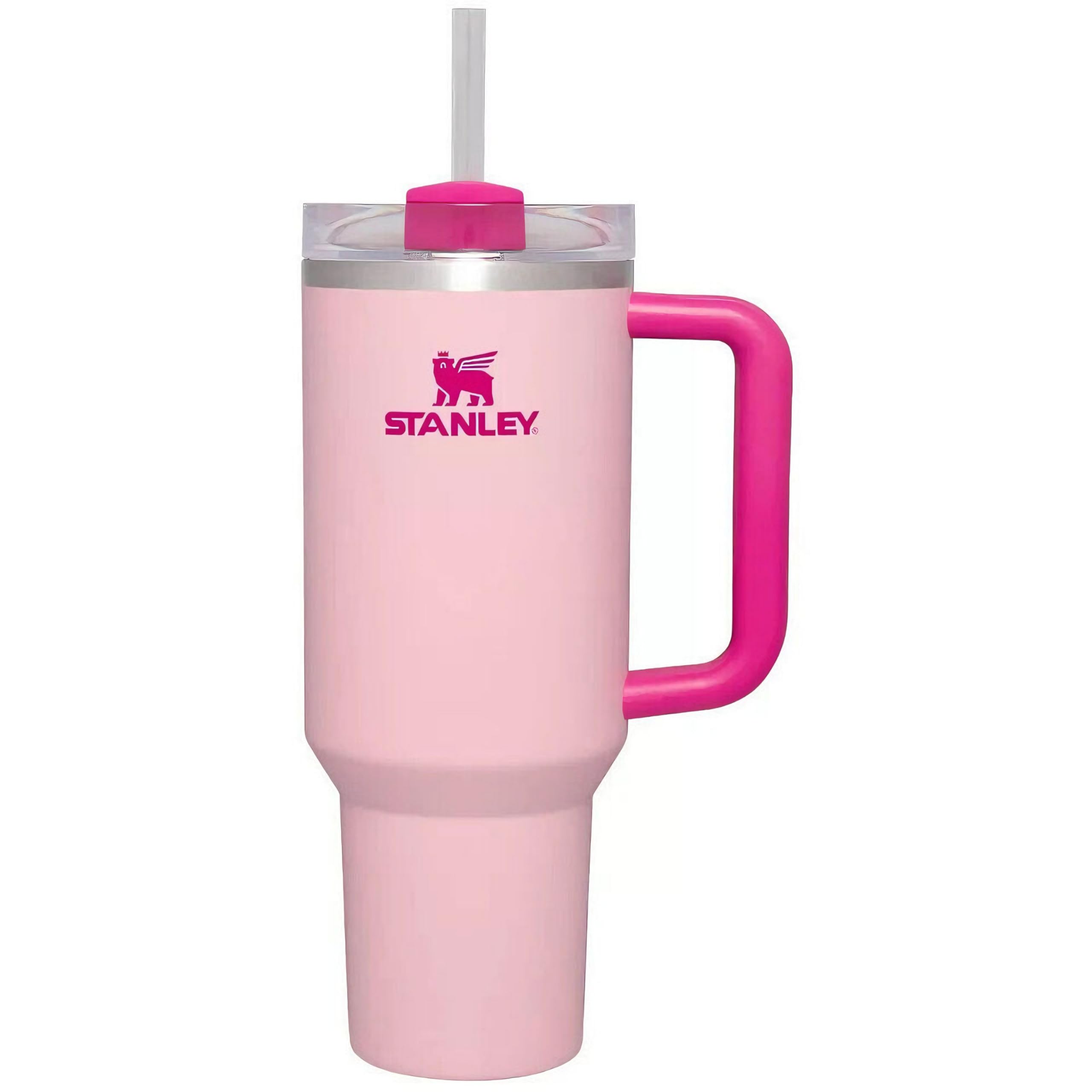 Stanley Quencher Tumbler 40 Oz Flamingo Pink-Transparent Lid-(Global Variant)