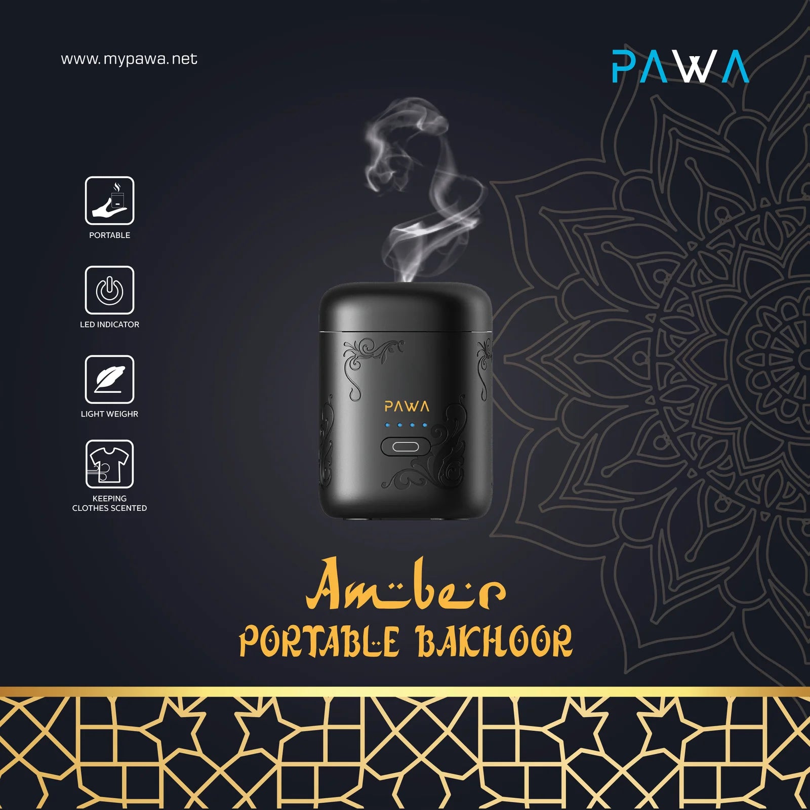 Pawa Amber Portable Bakhoor 1500 mAh