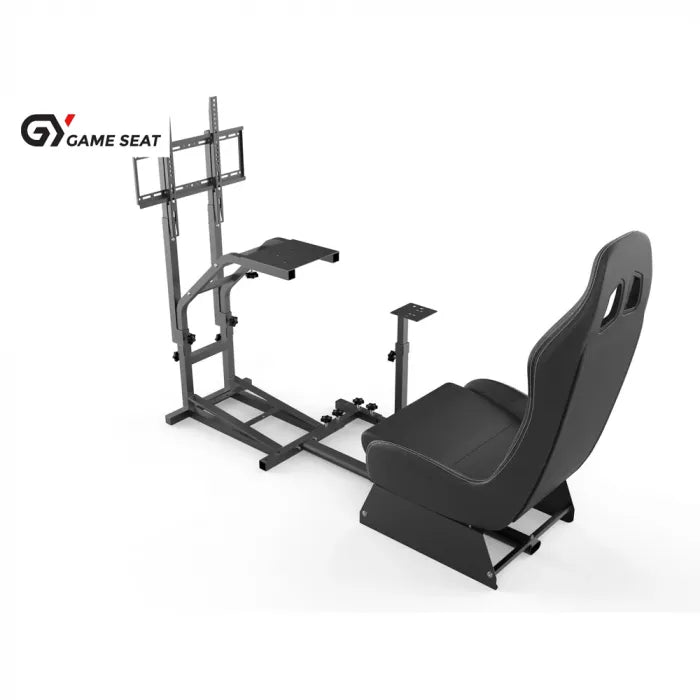 Gameseat Gy032 Racing Simulator Cockpit With Monitor Mount – Black | Adjustable Steel Frame