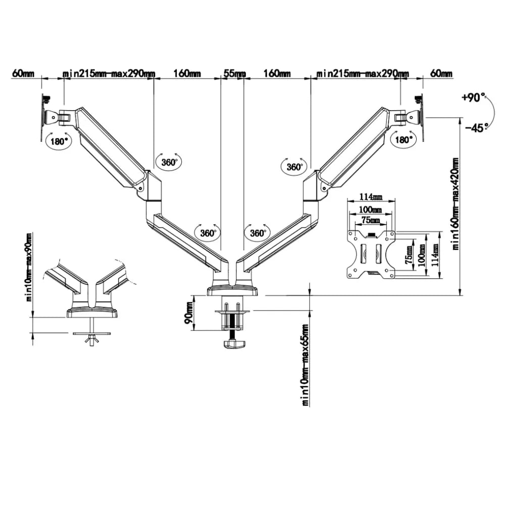 Gamvity Dm09-02 Dual Monitor Stand 13-32inch - White