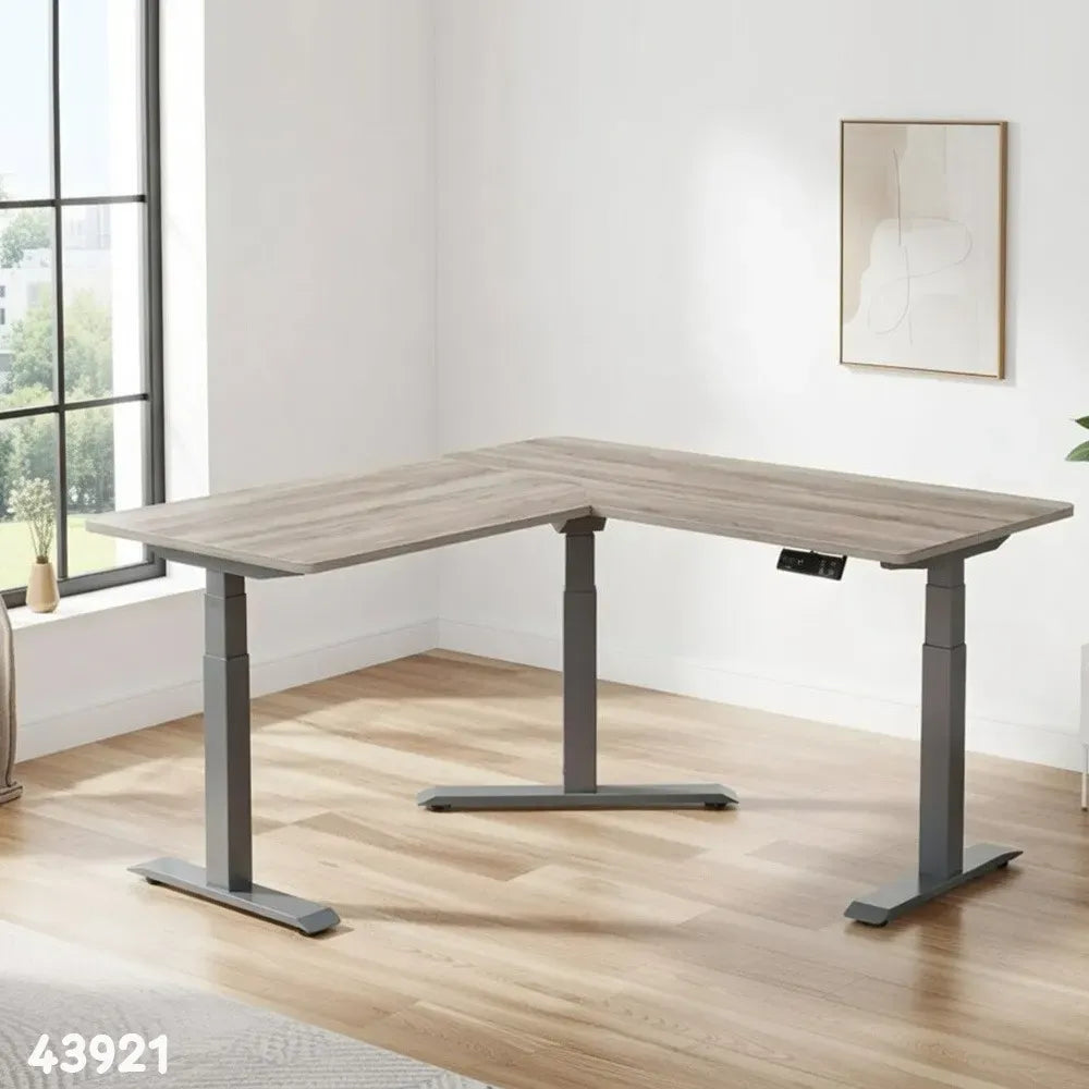 Gamvity L Shape Standing Ergonomic 3 Legs Stand Up Modern Furniture Table Electric Height Adjustable Desk(1000X1750Mm) - Grey / White Oak