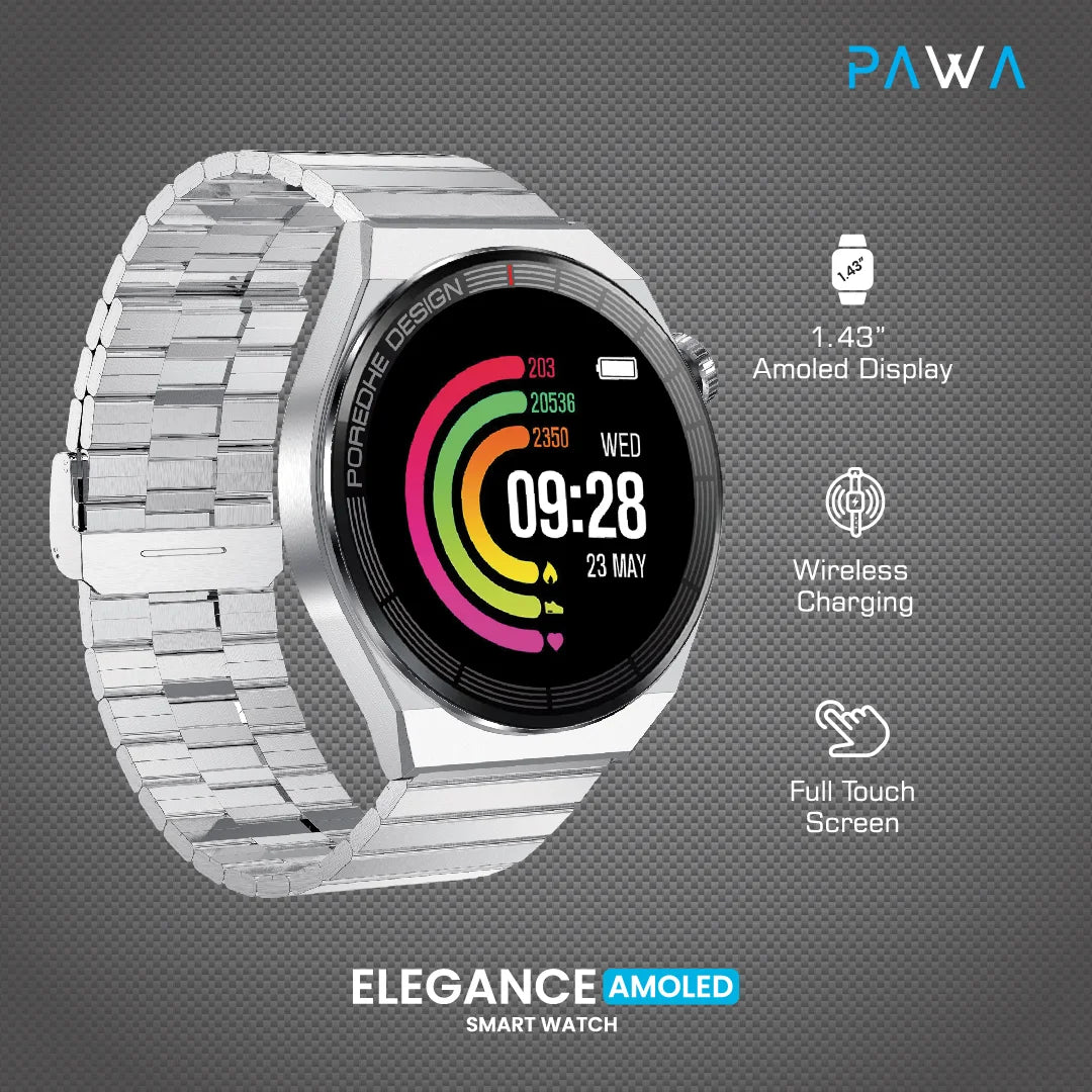 Pawa Elegance Smart Watch With Amoled Display - Silver
