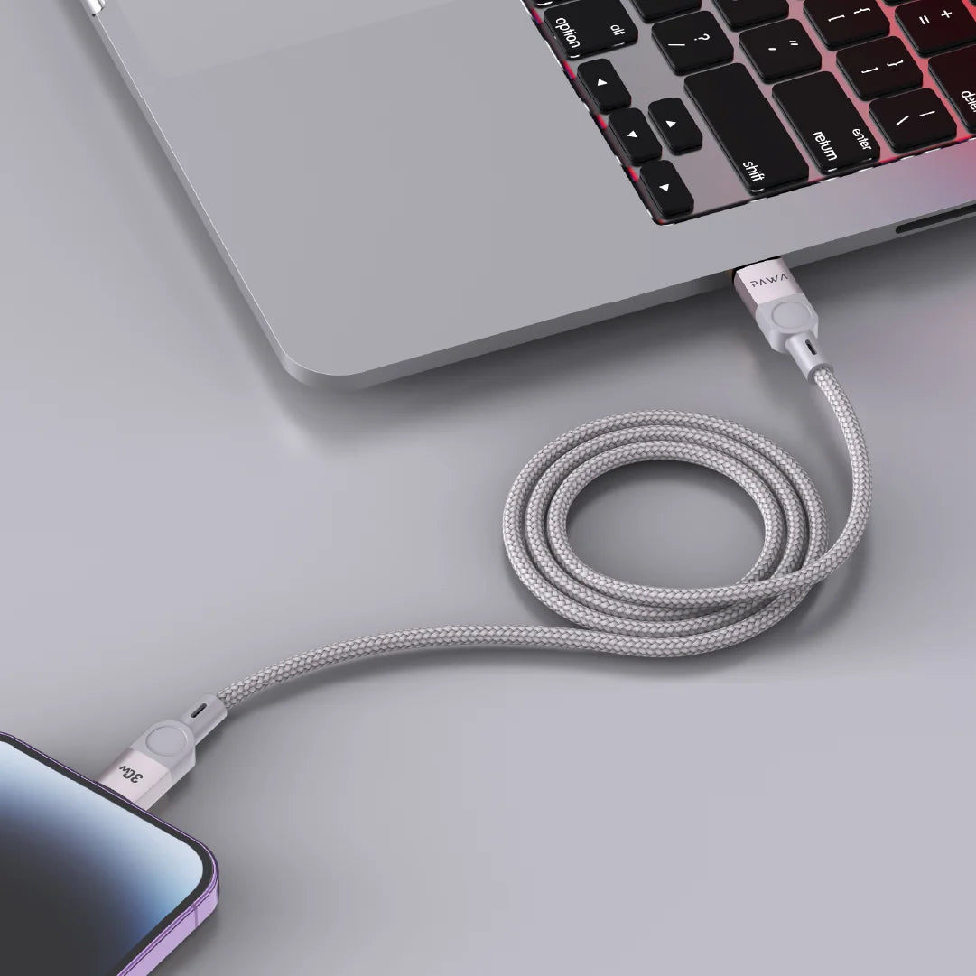 Pawa Levin Magnetic Braided USB-C To Lightning Cable 1M 30W - Grey Titanium