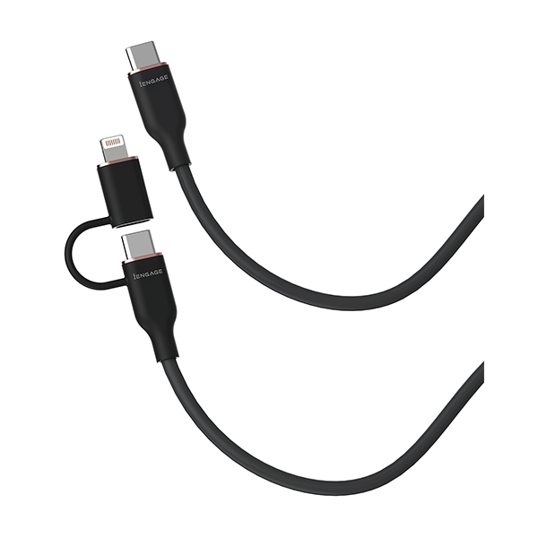 iEngage Super Soft Silicone C To Usb-C Cable W/Lightning Adpter Black