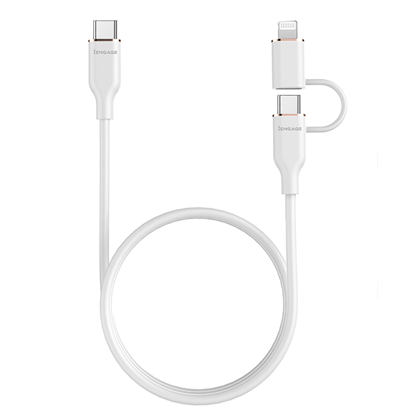 iEngage Super Soft Silicone C To Usb-C Cable W/Lightning Adapter White