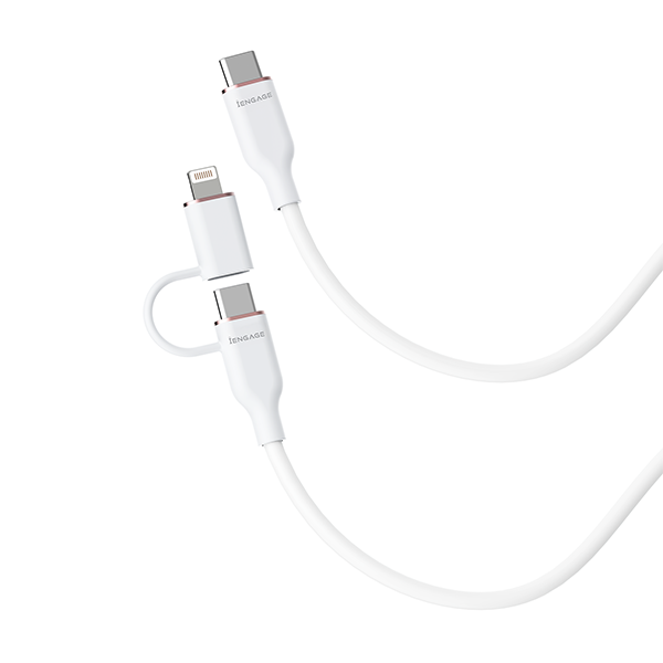 iEngage Super Soft Silicone C To Usb-C Cable W/Lightning Adapter White