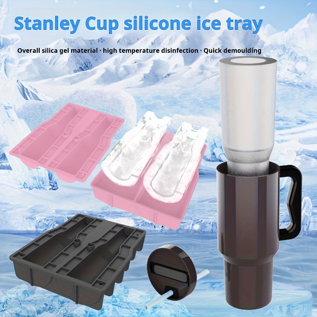 Silicone Hollow Cylinder Ice Molds For Stanley - Pink