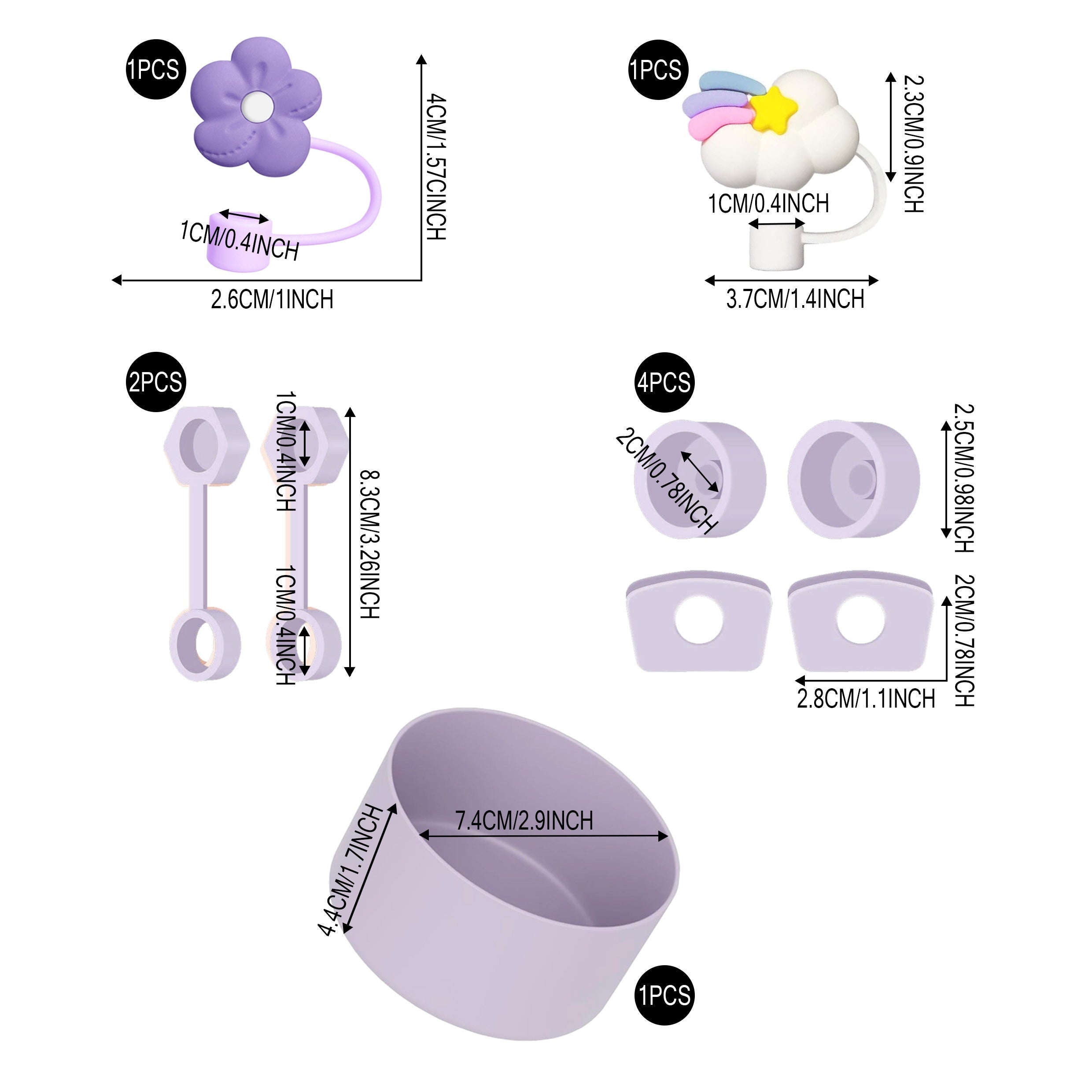 STANLEY KIT (ANTI-SPILL STOPPER CAPS-4PCS/STRAW COVERS-4PCS/BOOT) (LIGHT PURPLE)