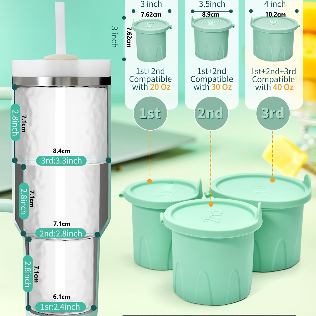 صينية مكعبات الثلج من السيليكون لستانلي (3 قطع) (أخضر) 