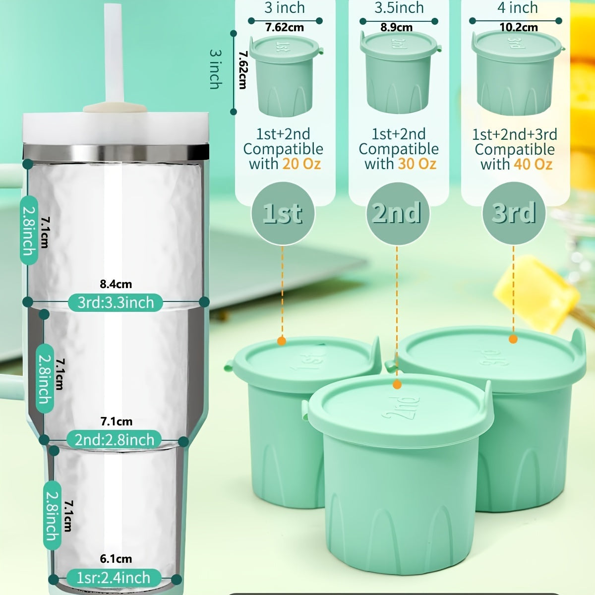 ICE CUBE SILICONE TRAY FOR STANLEY (3PCS) (GREEN)