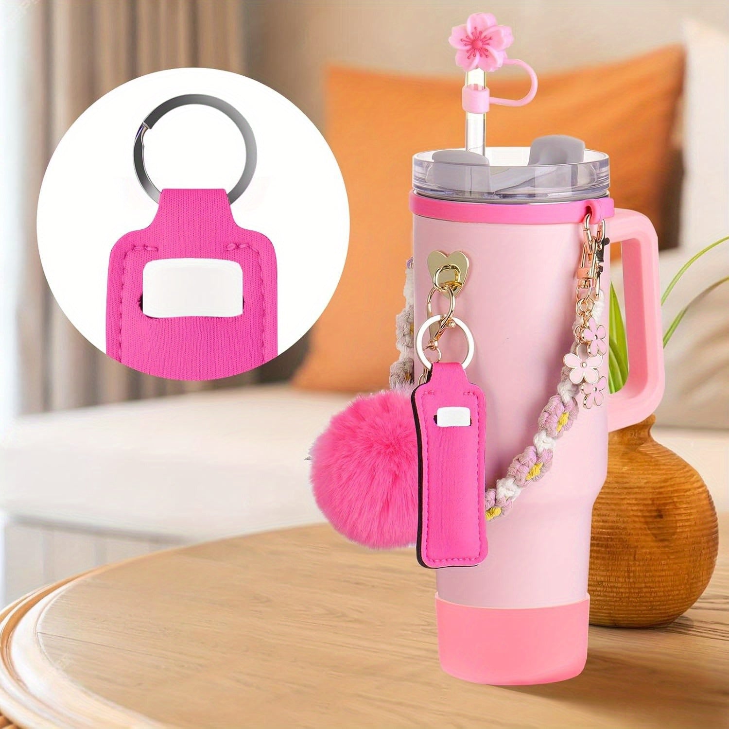 Accessory Set for Stanley 30oz/40oz Tumblers - Handle, Boot, Charms, Lid & Strap - Pink