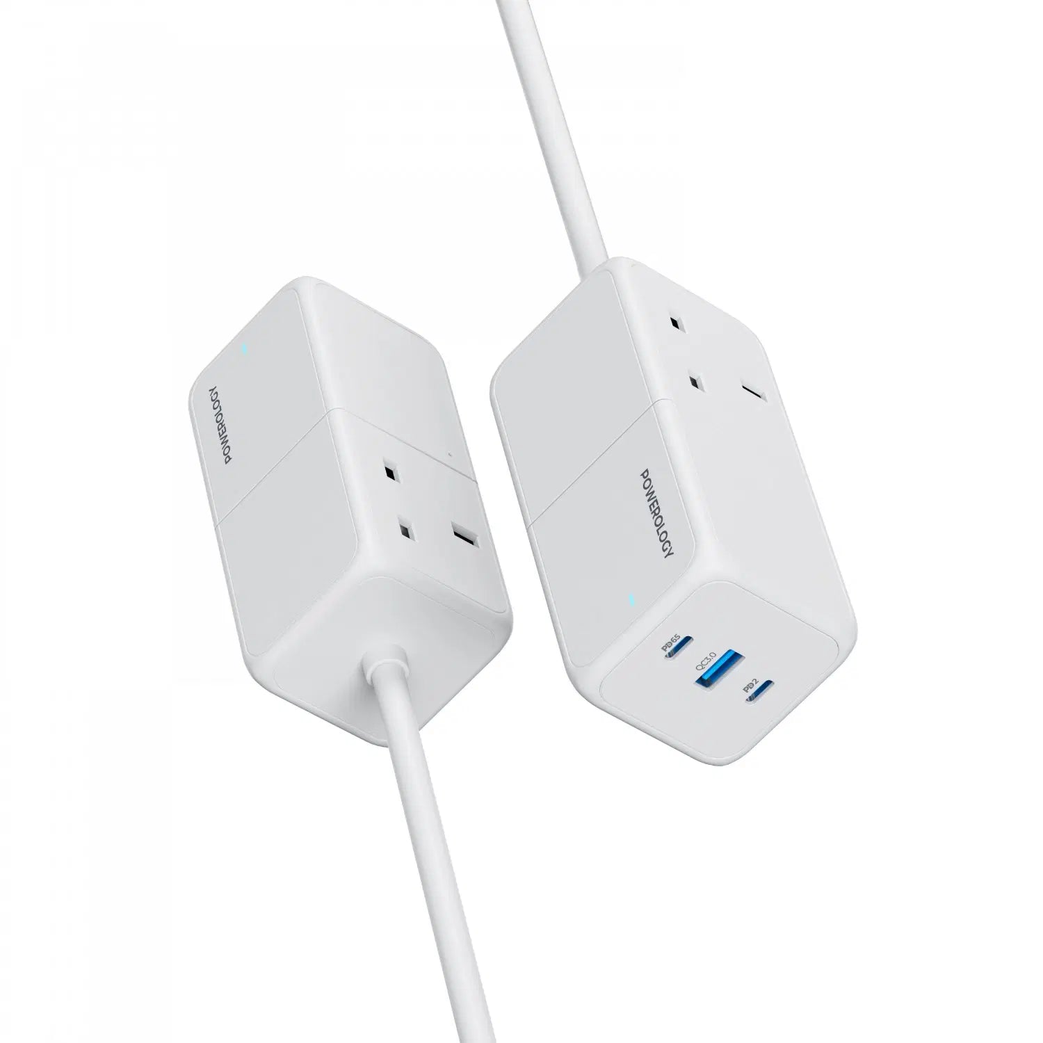 Powerology 65W Power Strip With Dual Power Sockets White