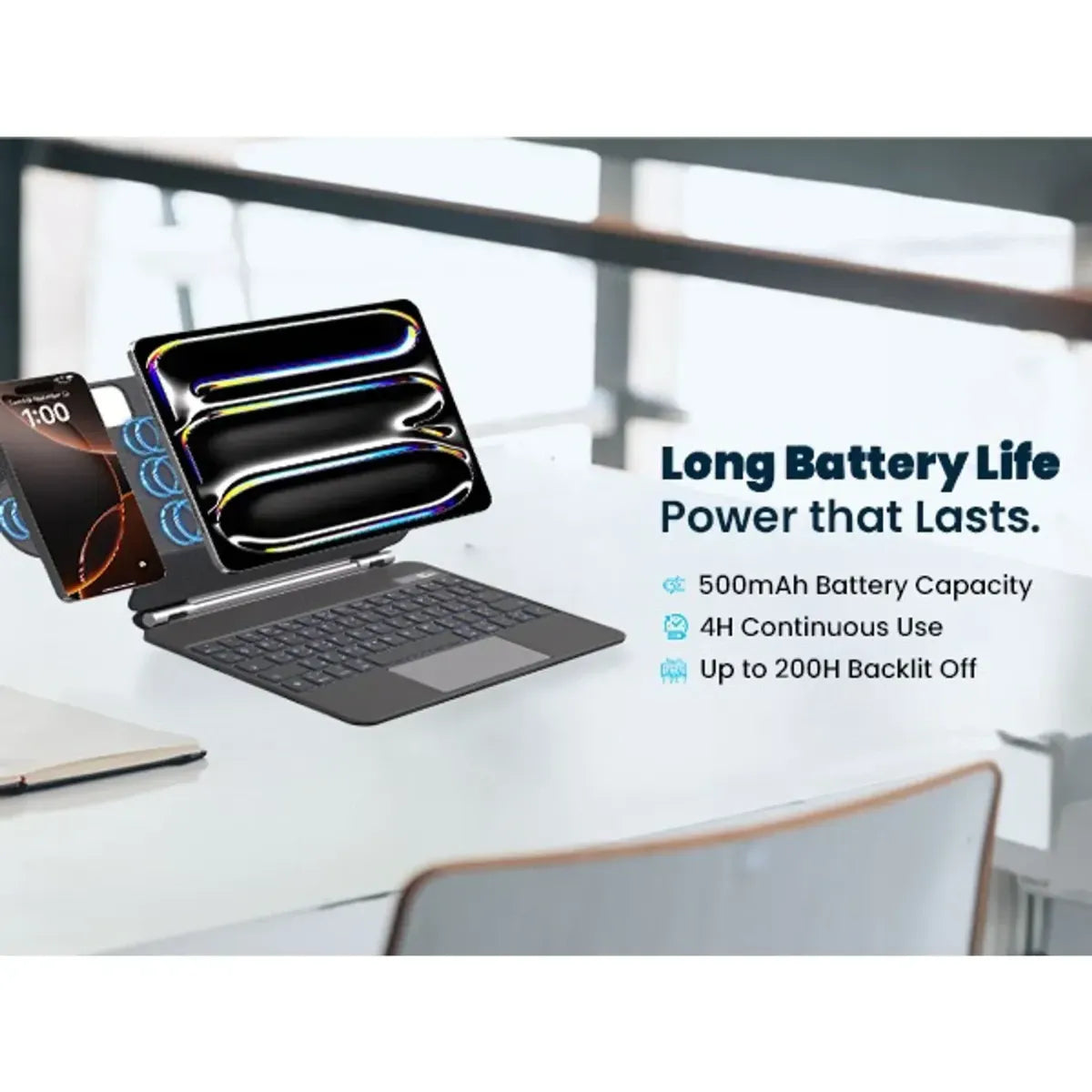 Powerology Dynaboard Wireless Keyboard Case For Ipad 10th Gen, Magsafe Phone Holder