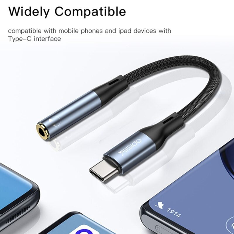 YESIDO YAU38 15CM Type-C Male to 3.5mm Female AUX Cable