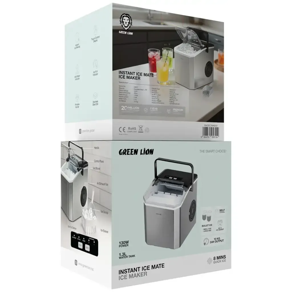 Green Lion Instant Ice Mate صانعة ثلج 130W سعة 1.5L - رمادي 