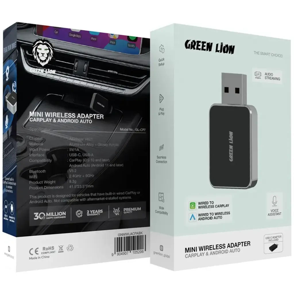 Green Lion Mini Wireless Adapter Carplay & Android Auto - Black
