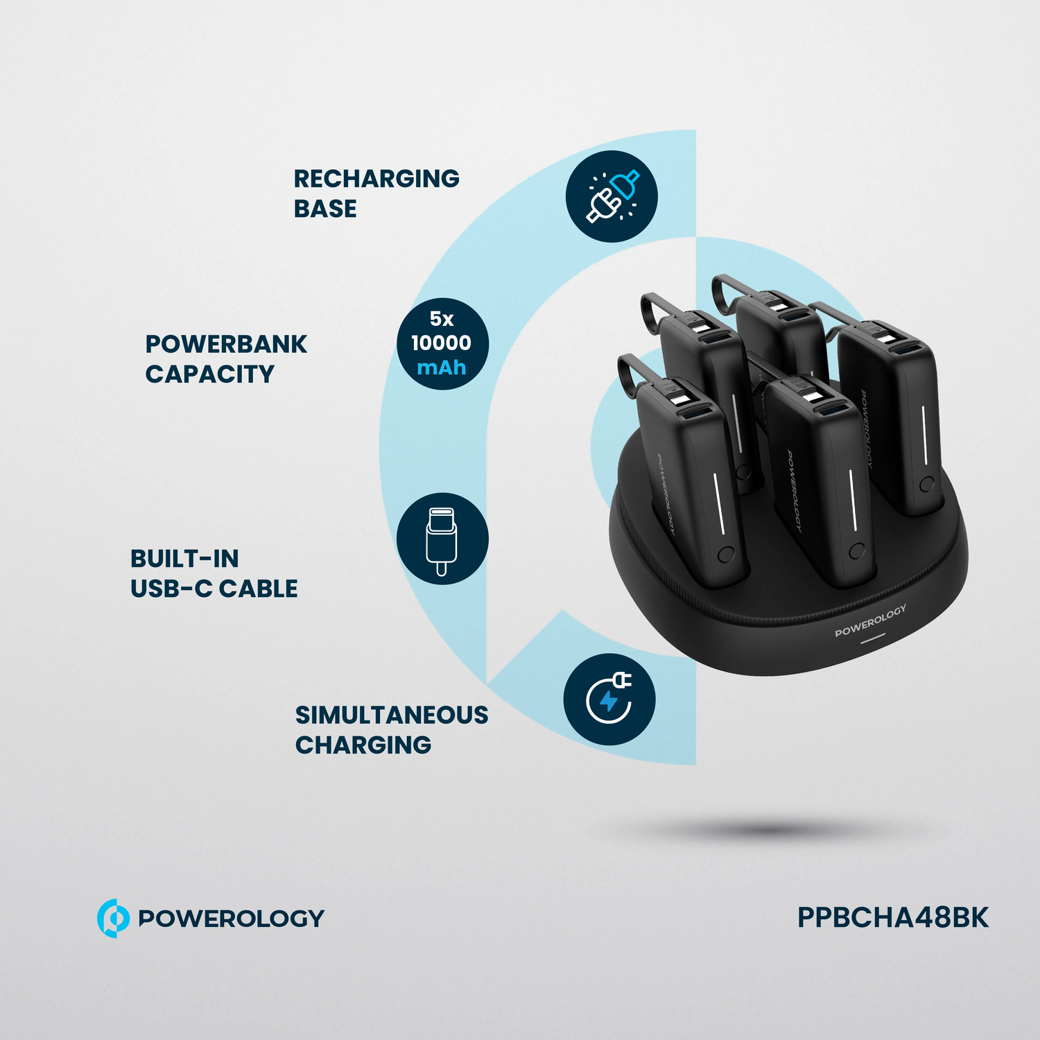 Powerology 5 in 1 Station 10000 mAh Pd 50W Qc Powerbank - Black