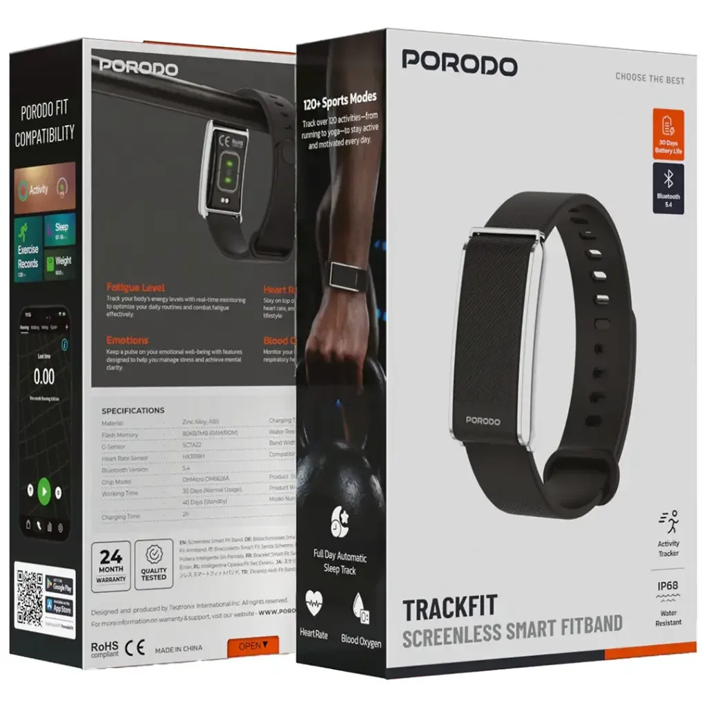 Porodo Trackfit Smart Fitness Band - Black Silicon