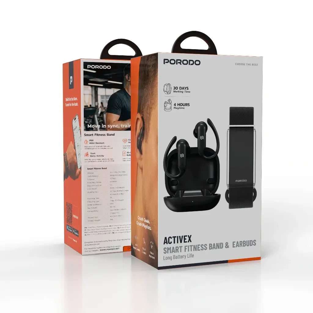 Porodo ActiveX Smart Fitness Band & Earbuds