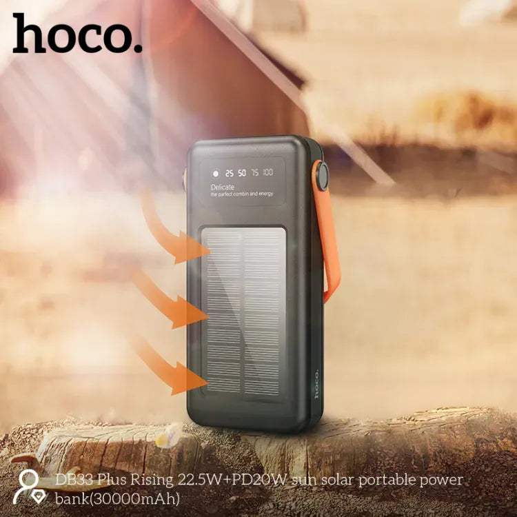 Hoco Solar Charging Portable Power Bank 30000mAh, Black - DB33 plus