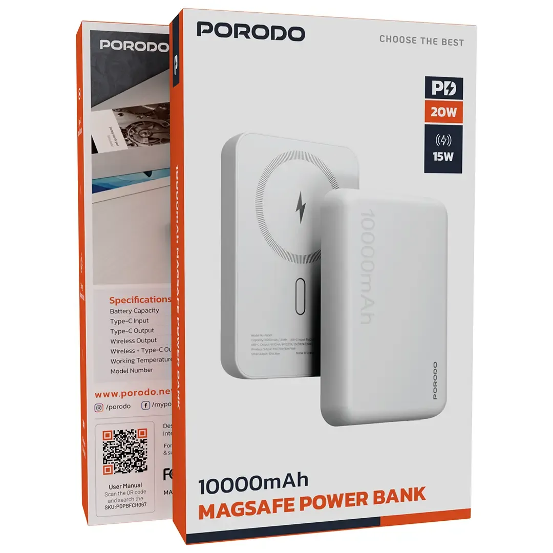 Porodo 10000mAh MagSafe Power Bank - White