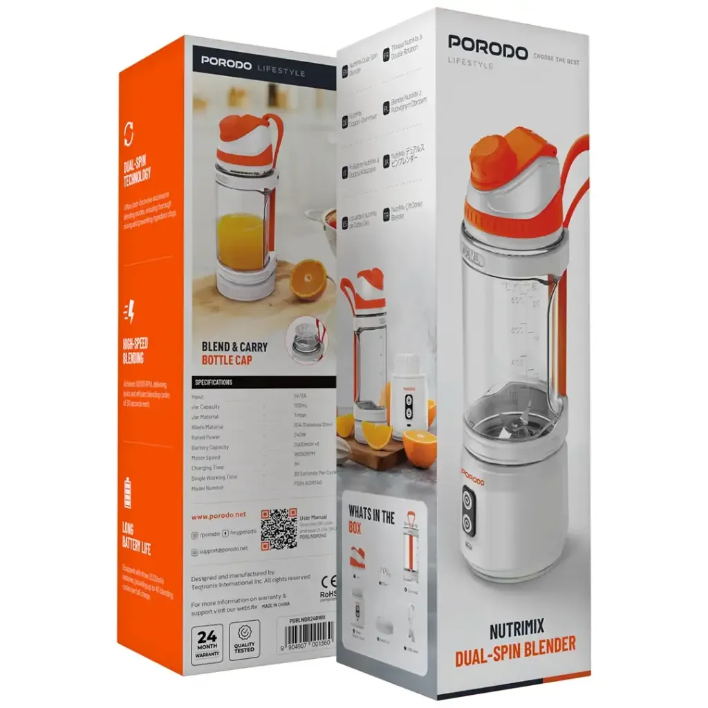 Porodo Lifestyle Nutrimix Dual-Spin Blender - أسود (نسخة) 