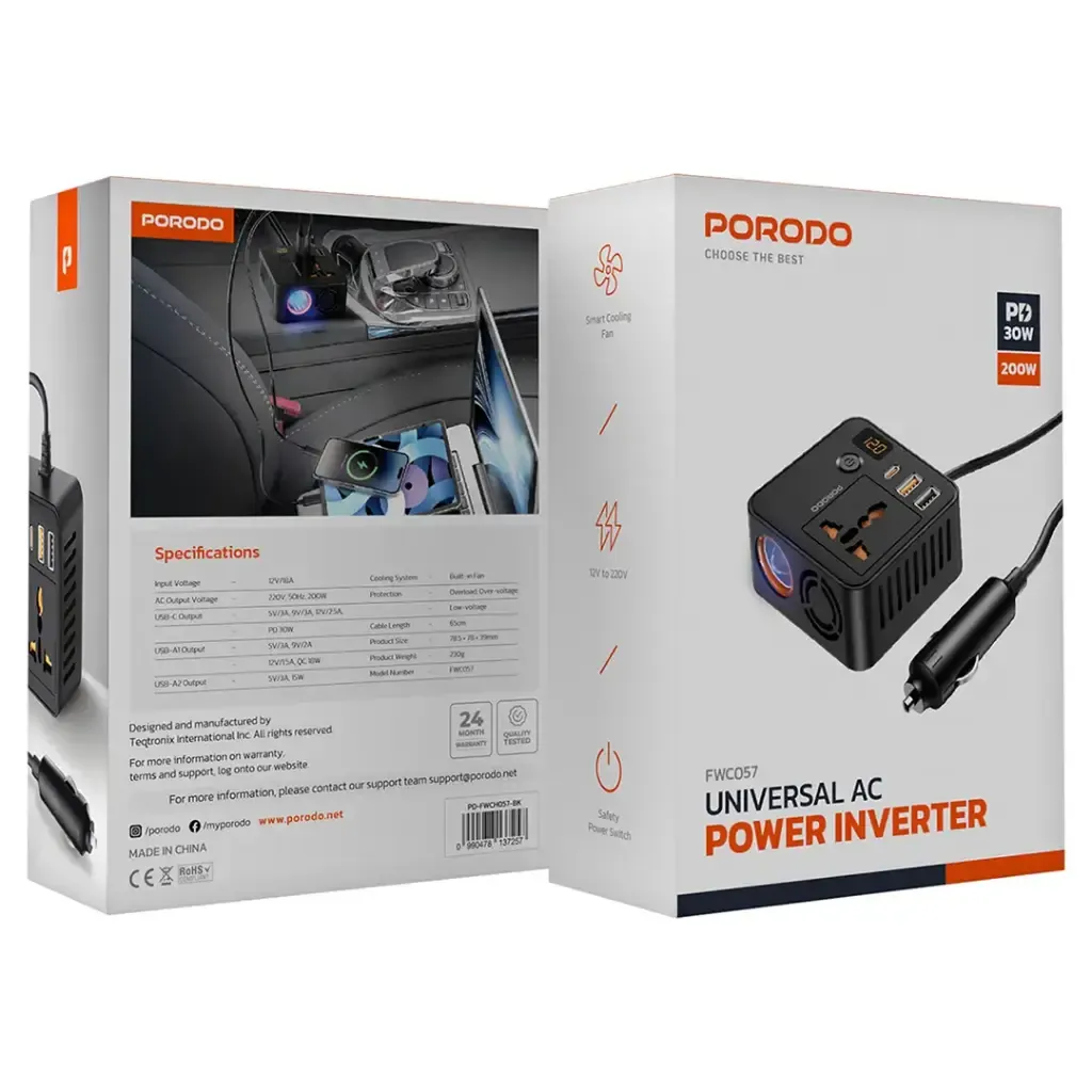 محول طاقة AC عالمي من Porodo - أسود 