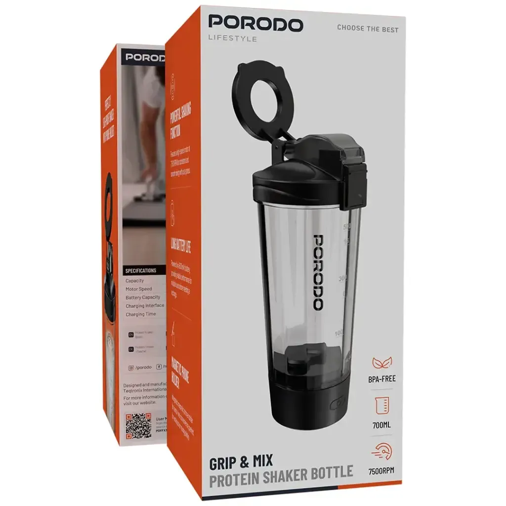 Porodo Lifestyle Grip & Mix Protein Shaker Bottle - Black