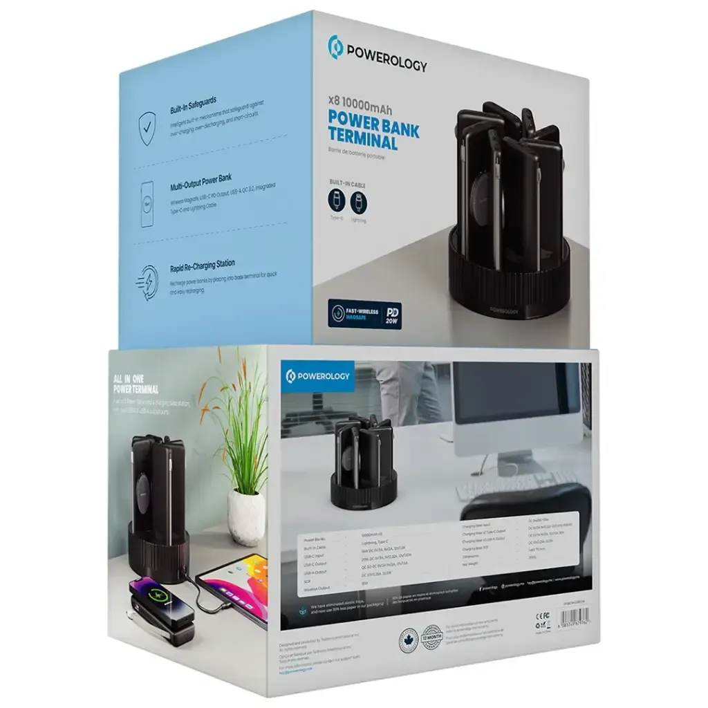 Powerology 8 in 1 Station 10000 mAh Pd 120W Qc Wireless Powerbank - Black