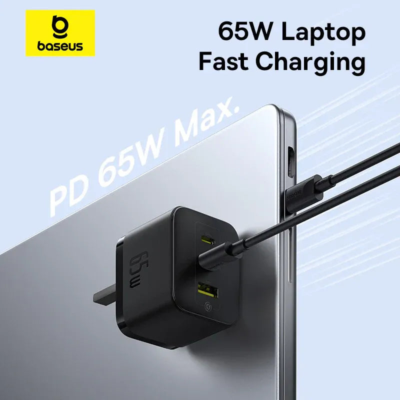 Baseus Palm Fast Charger 2C+U 65W - Cluster Black (with Baseus Cable USB-C to USB-C 100W)