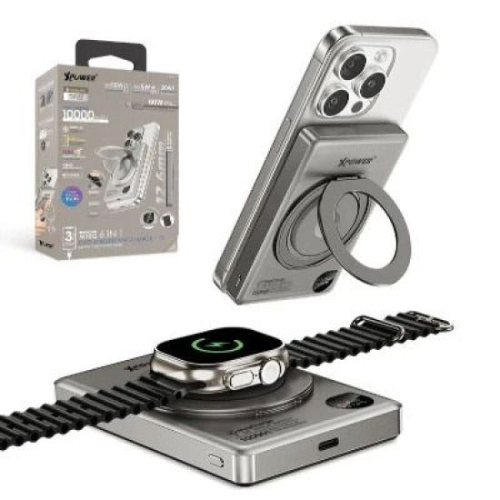 Xpower 10000mah 20w 6in1 Wireless Ultra Thin Power Bank With Stand - Titanium