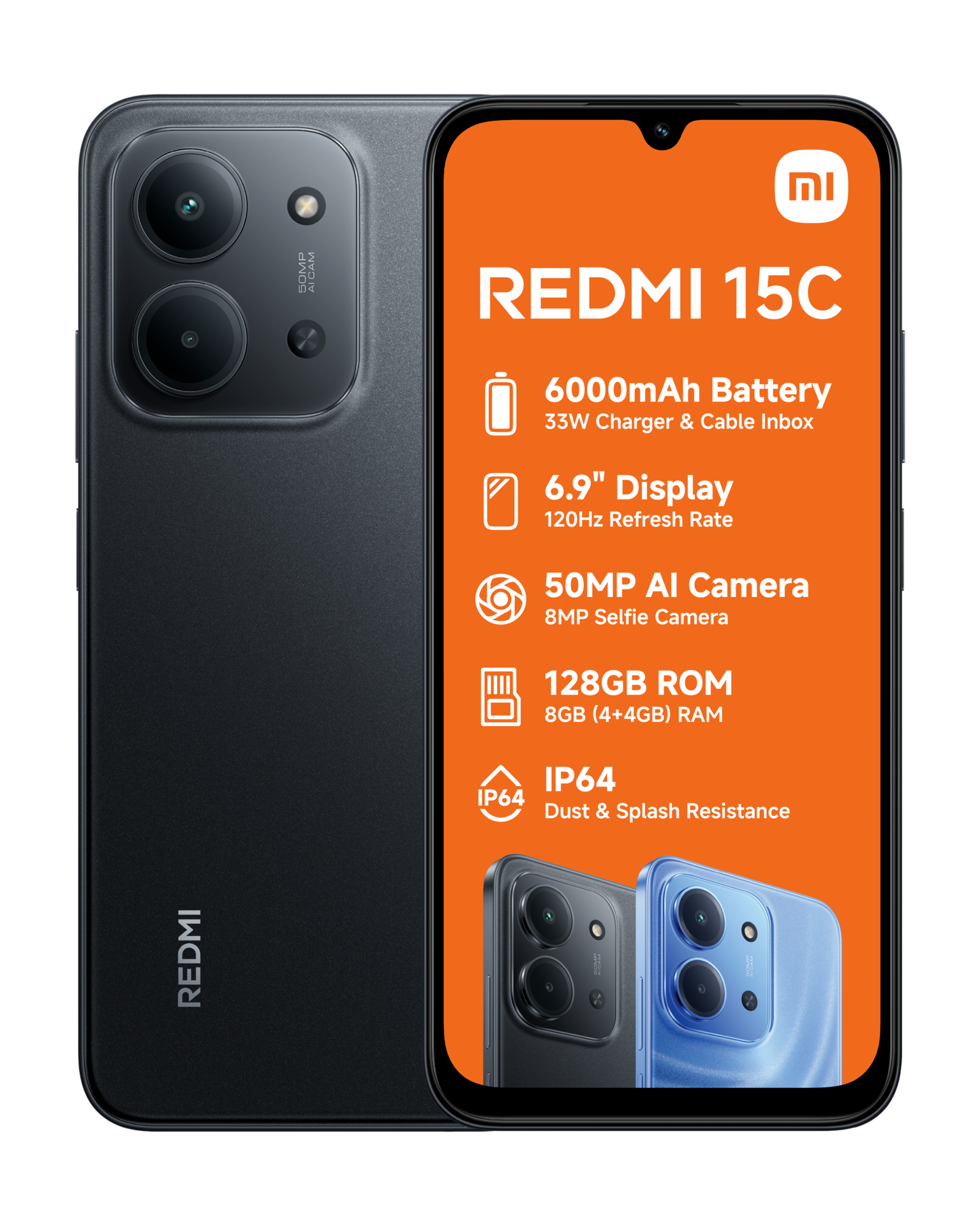 Xiaomi Redmi 15C 4G Phone 6.9-inch 4GB/128GB-Midnight Black