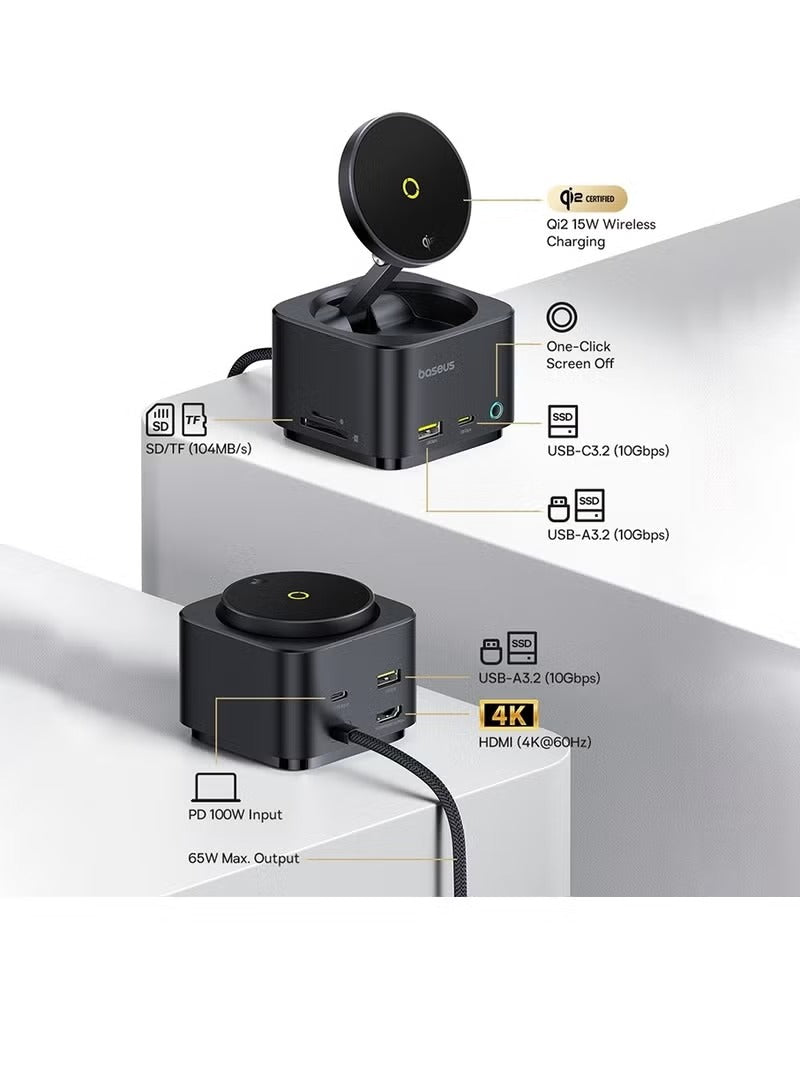 Baseus MagPro II 7-in-1 HUB Magnetic Wireless Charging 15W - Cosmic Black