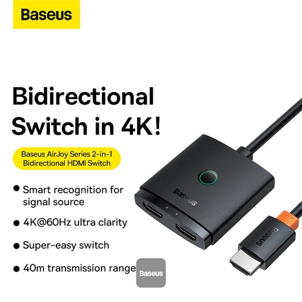 Baseus AirJoy Series 2-in-1 Bidirectional HDMI Switch with 1m Cable - Cluster Black