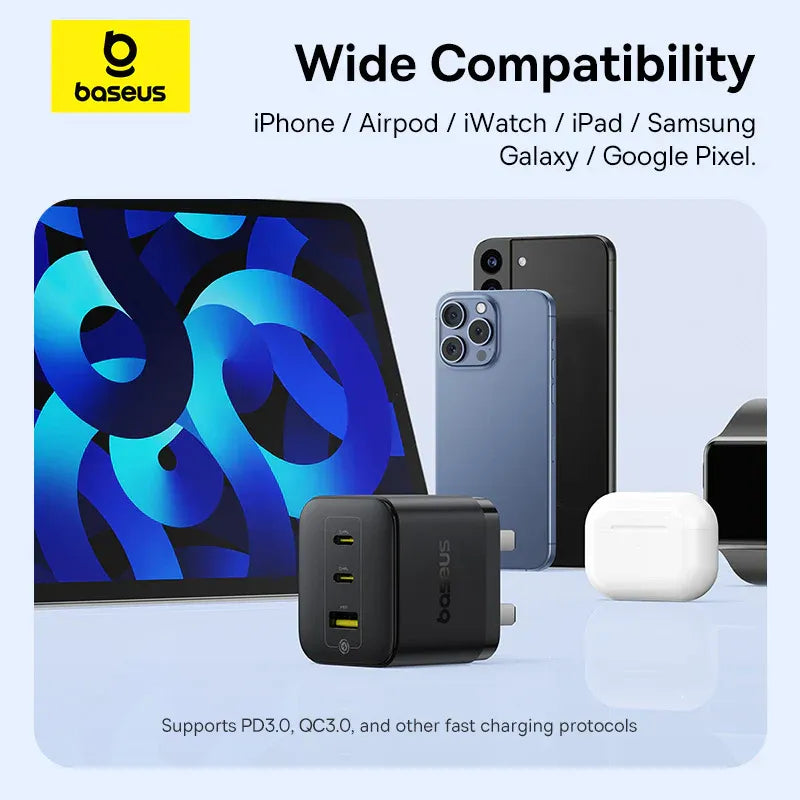 Baseus Palm Fast Charger 2C+U 65W - Cluster Black (with Baseus Cable USB-C to USB-C 100W)