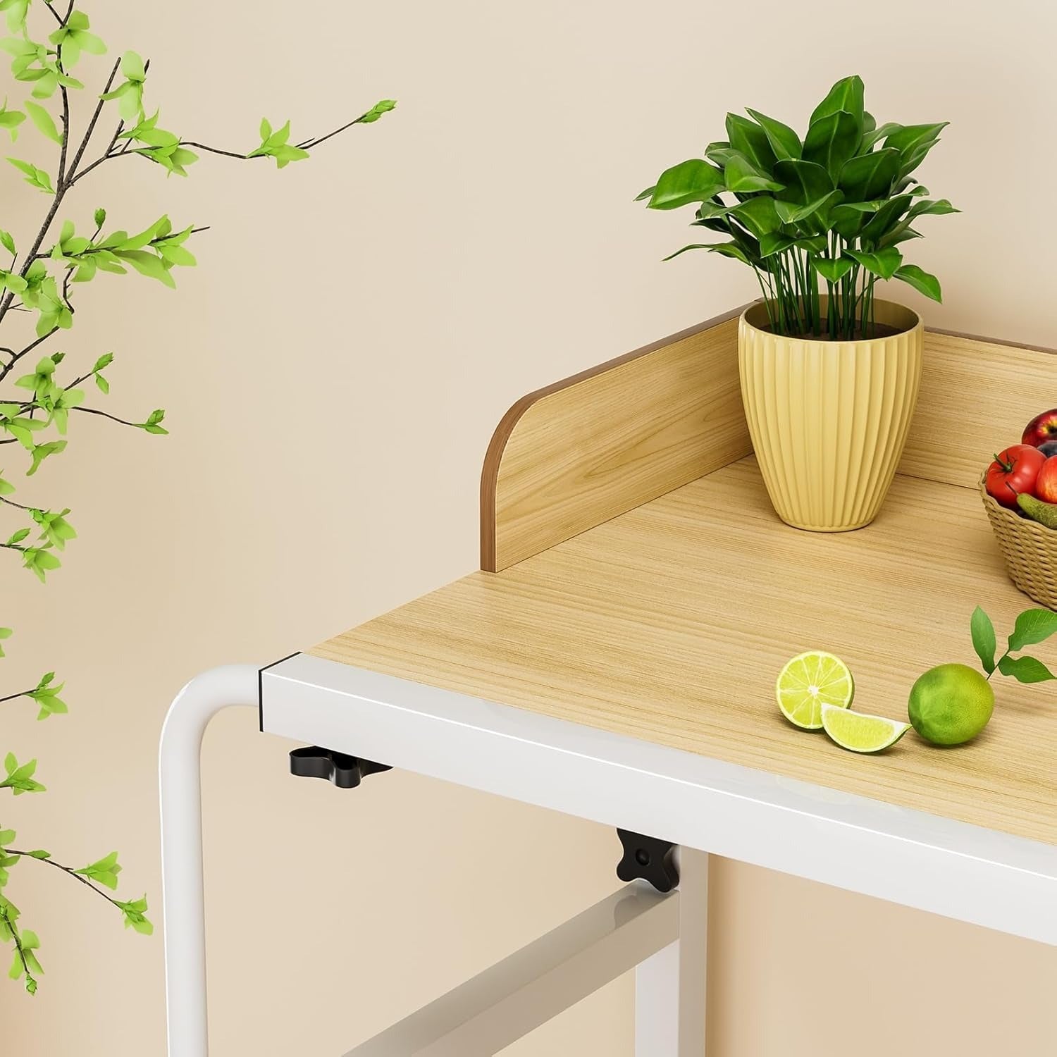 Adjustable 120Cm Overbed Table with Wheels - Wooden