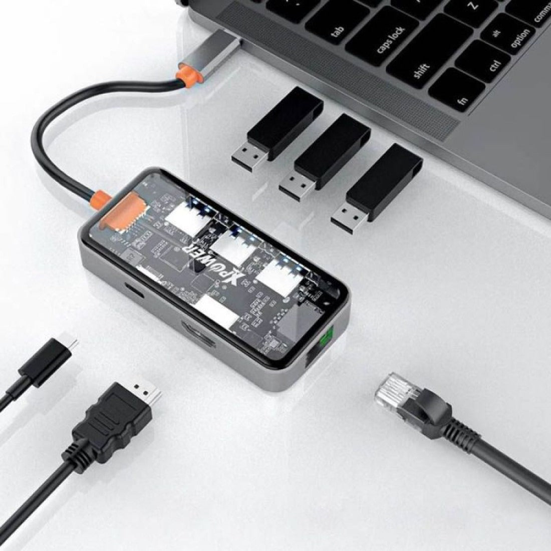 XPower HU62 6 In 1 100W PD Type-C Hub - Transparent Grey