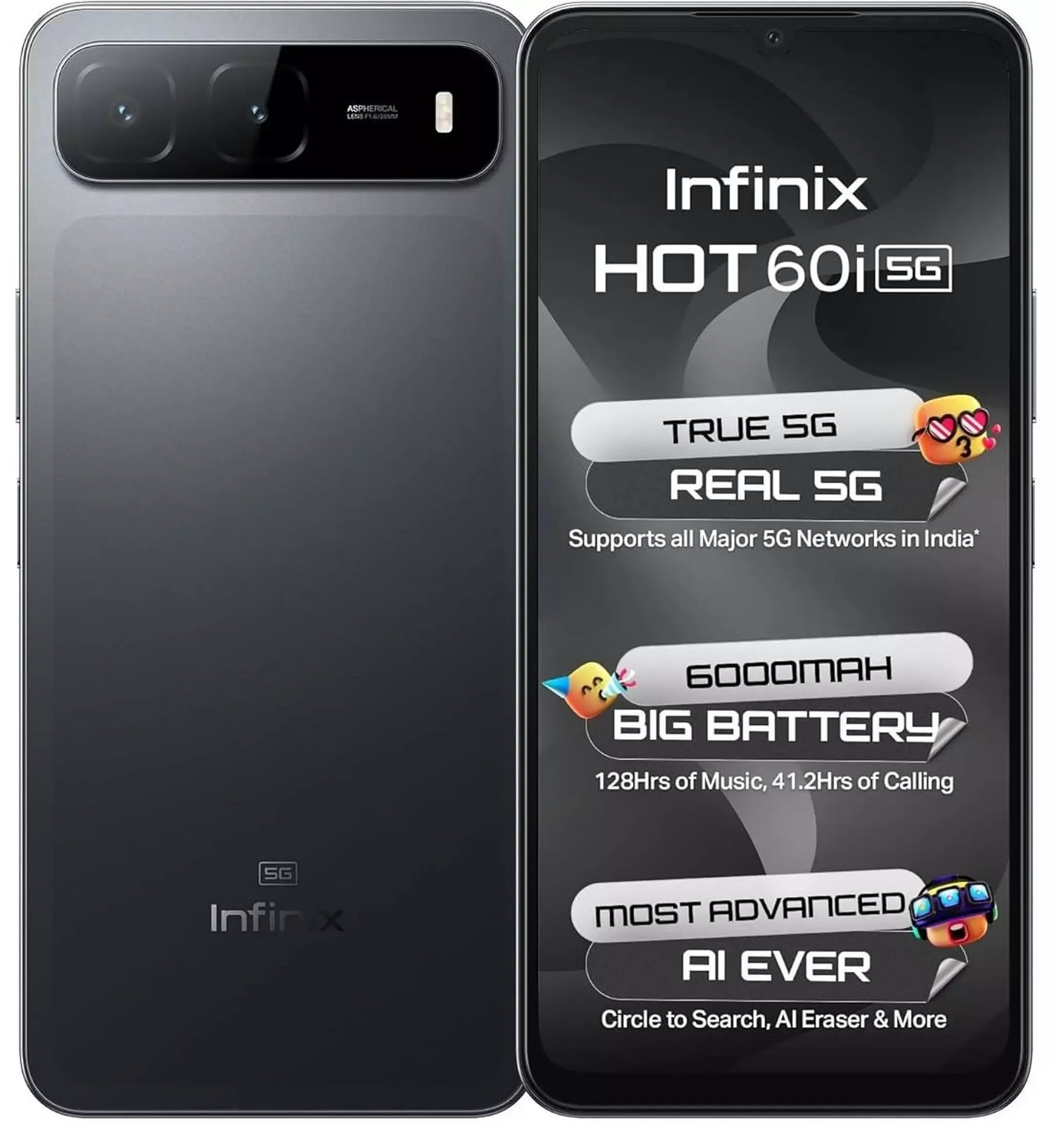 Infinix HOT 60i 5G, MediaTek Dimensity 6400, 4GB RAM, 128GB, 6.75