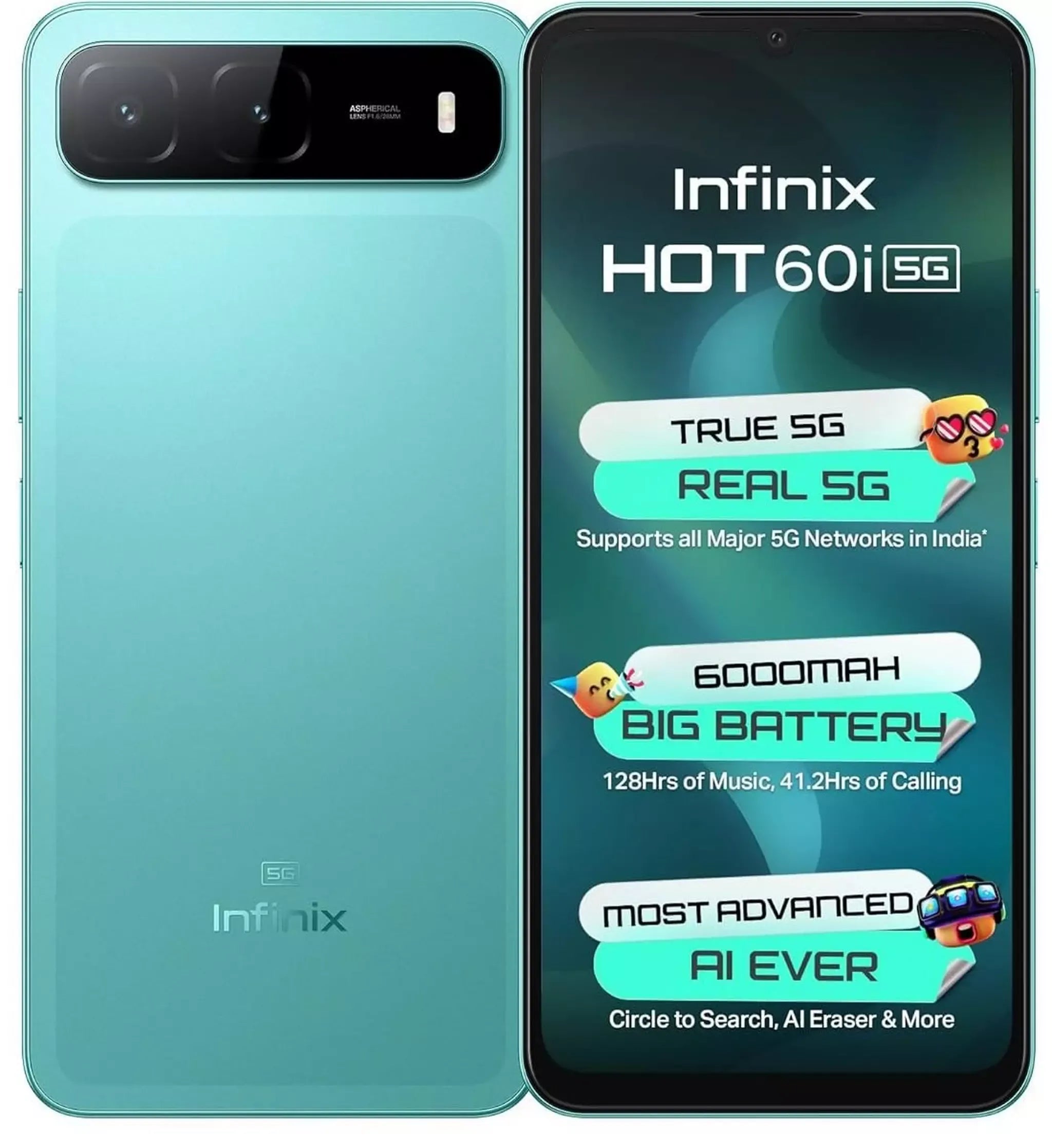 Infinix HOT 60i 5G, MediaTek Dimensity 6400, 4GB RAM, 128GB, 6.75