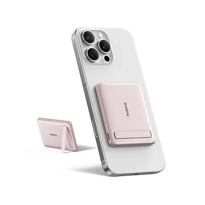 Baseus PicoGo AM31 Qi2 Ultra-Mini Magnetic Power Bank with Kickstand 5000mAh 20W - Nebula Pink