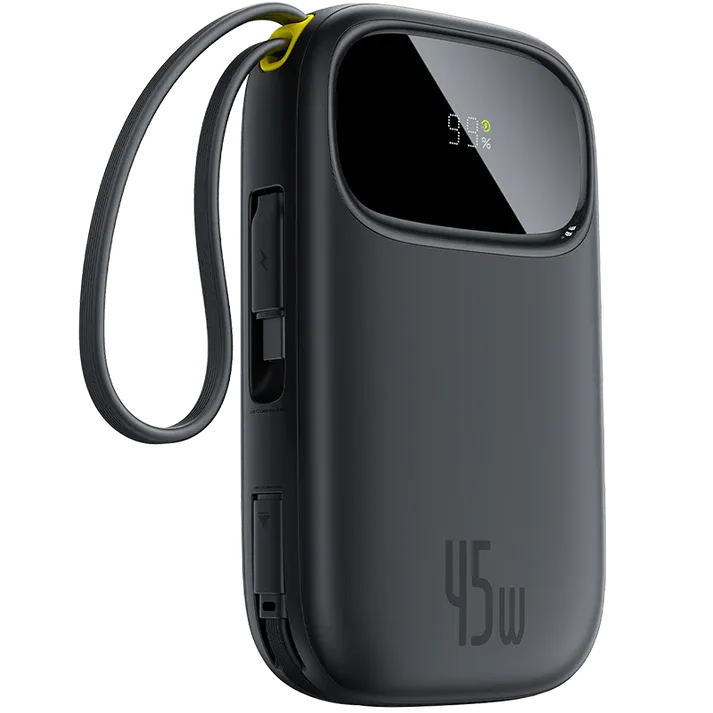 Baseus EnerFill FC31 Qpow3 Digital Display Power Bank with 2 Built-in USB-C Cables 10000mAh 45W (Cosmic Black)