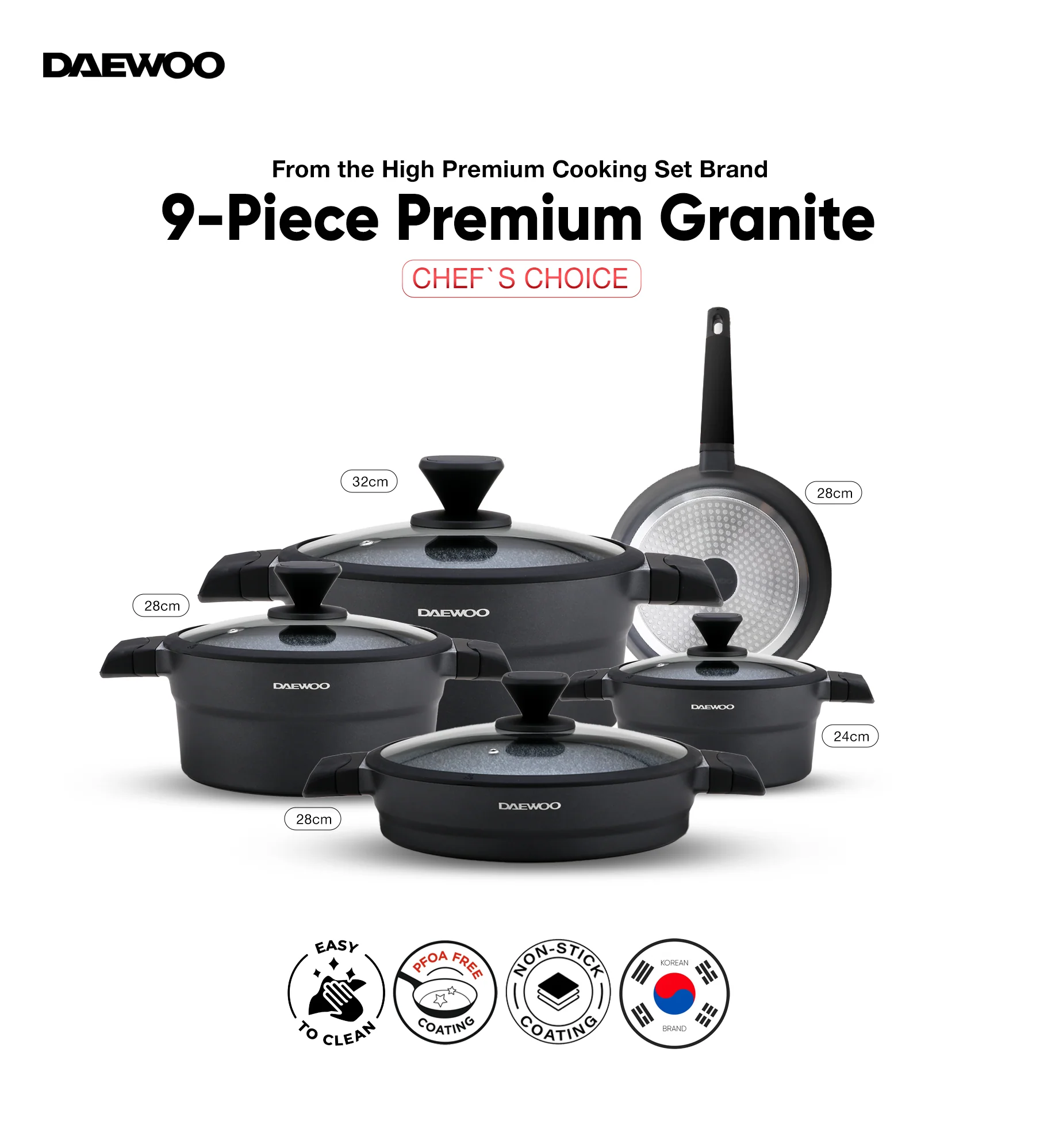 Daewoo Cookware Set of 9 PCS -DCS5X Black/Gray