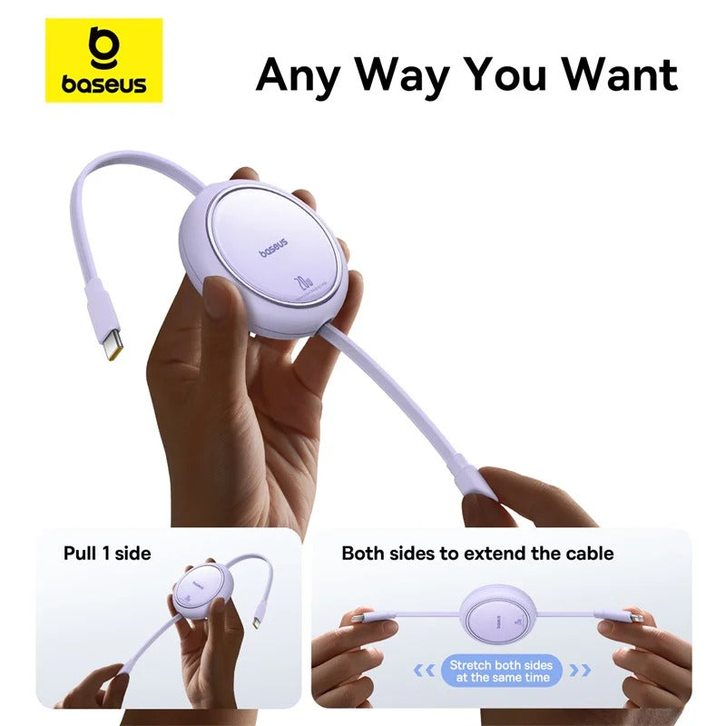 Baseus Free2Pull 1m USB-C to Lightning 20W Retractable Cable – Purple