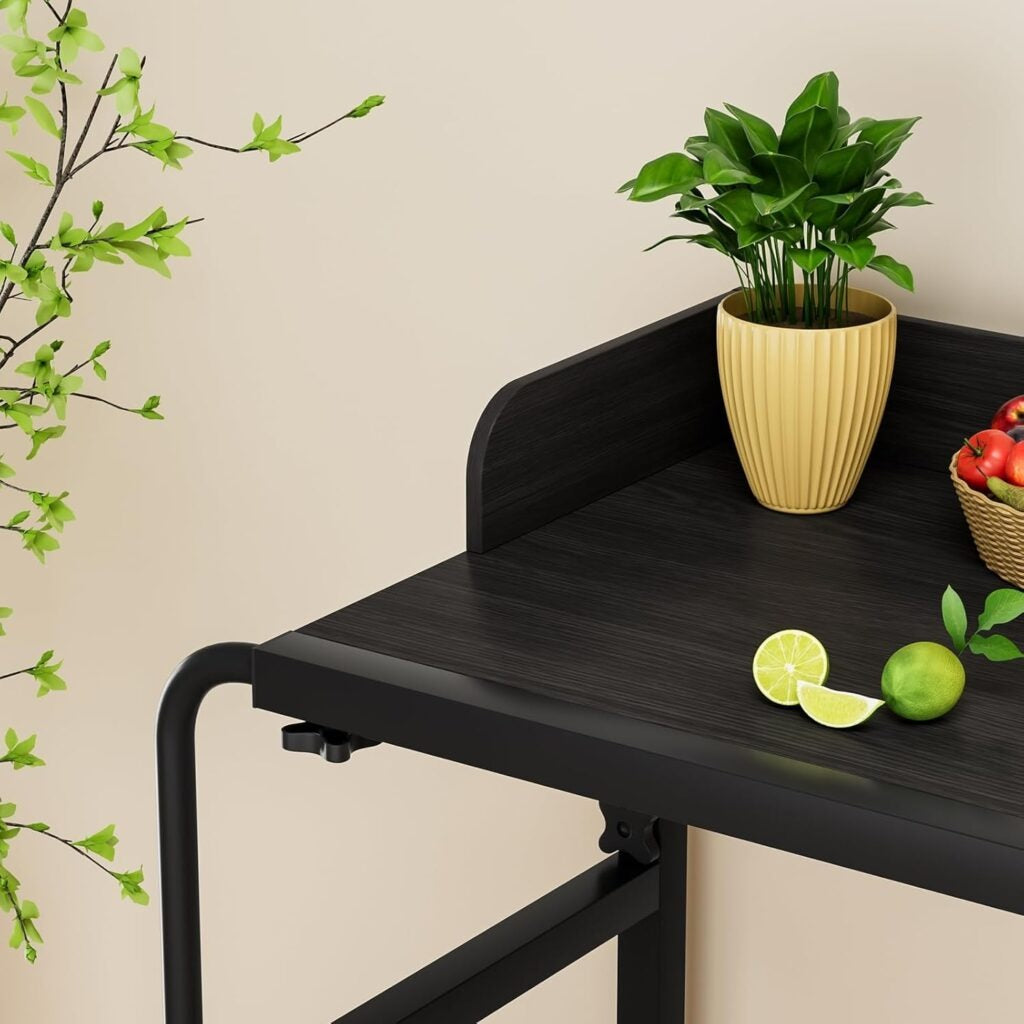 Adjustable 120Cm Overbed Table with Wheels - Black