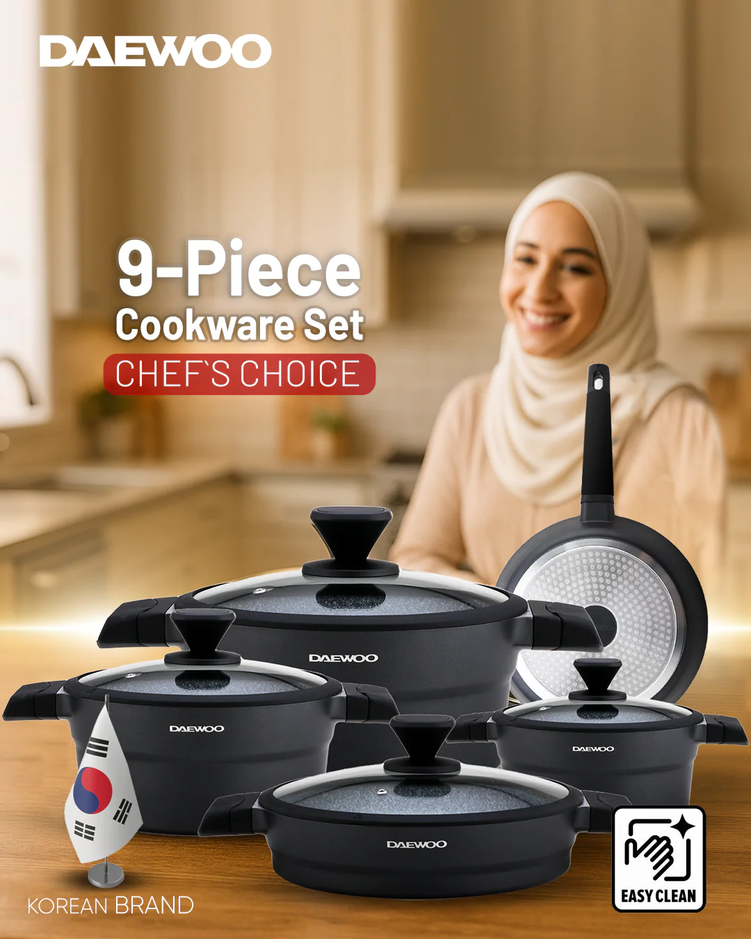 Daewoo Cookware Set of 9 PCS -DCS5X Black/Gray