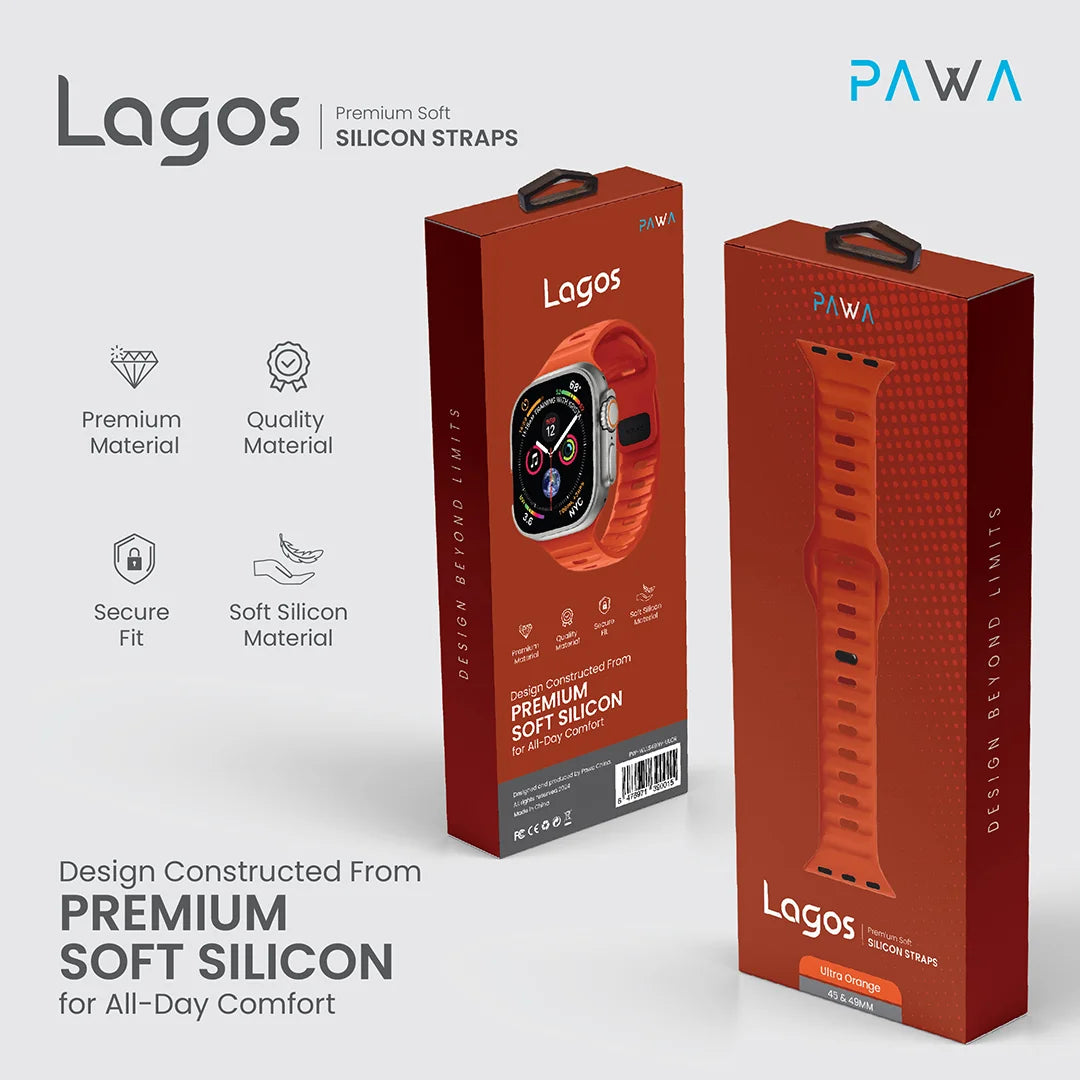 Pawa Lagos Premium Soft Silicon Strap 45/49MM - Ultra Orange