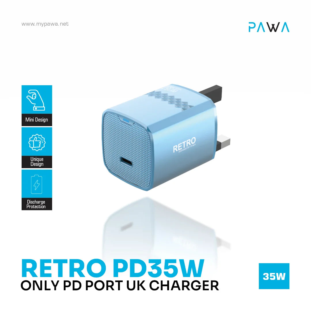 Pawa Retro 35W With Type-C Port Uk Plug - Blue