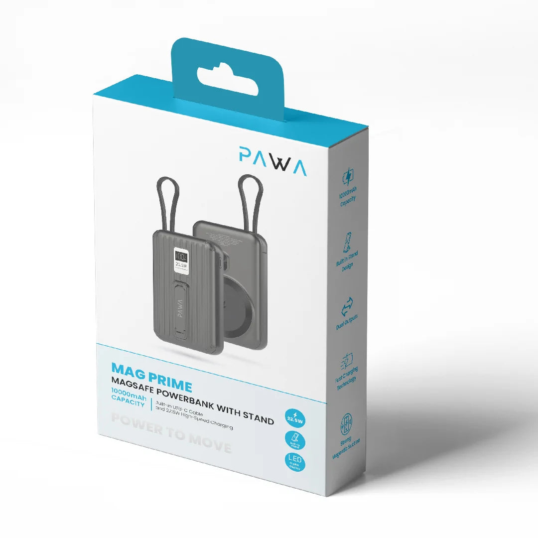 Pawa Mag Prime Magsafe Powerbank with Stand and Built in cable