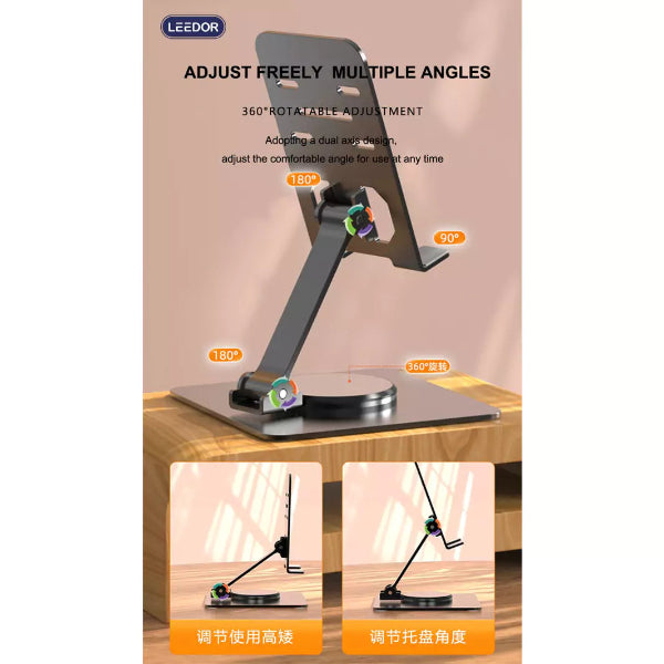 LEEDOR Aluminum alloy folding stand desktop rotatable mobile phone tablet stand